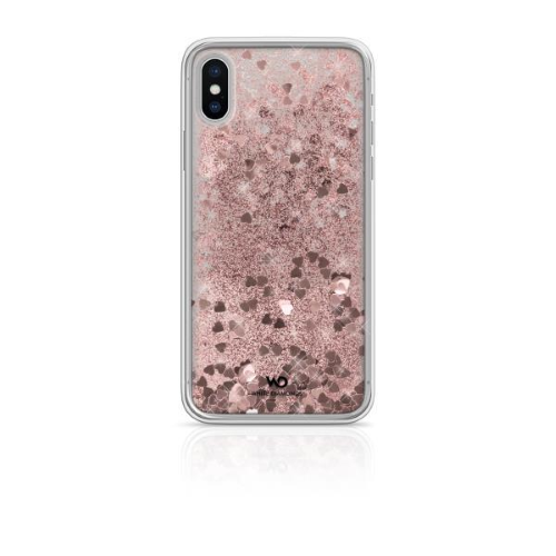 WHITE DIAMONDS APPLE iPHONE X/XS COVER IN TPU E POLICARBONATO TRASPARENTE CON GLITTER FLUTTUANTI MOTIVO GOLD HEART